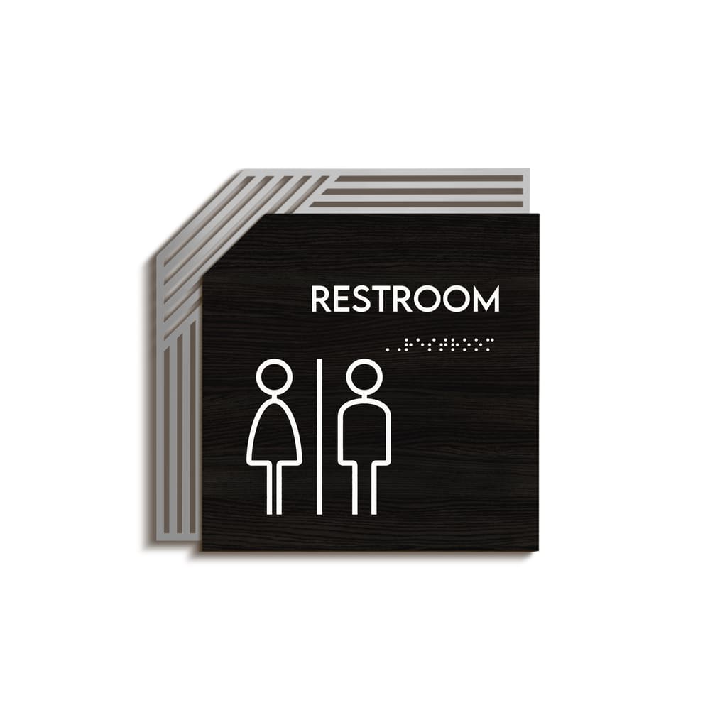 a restroom sign on a white background