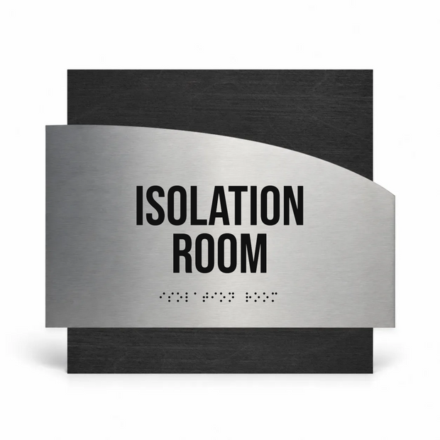 a sign that reads "Isolation Room" with a tactile element indicating the presence of tactile paving.