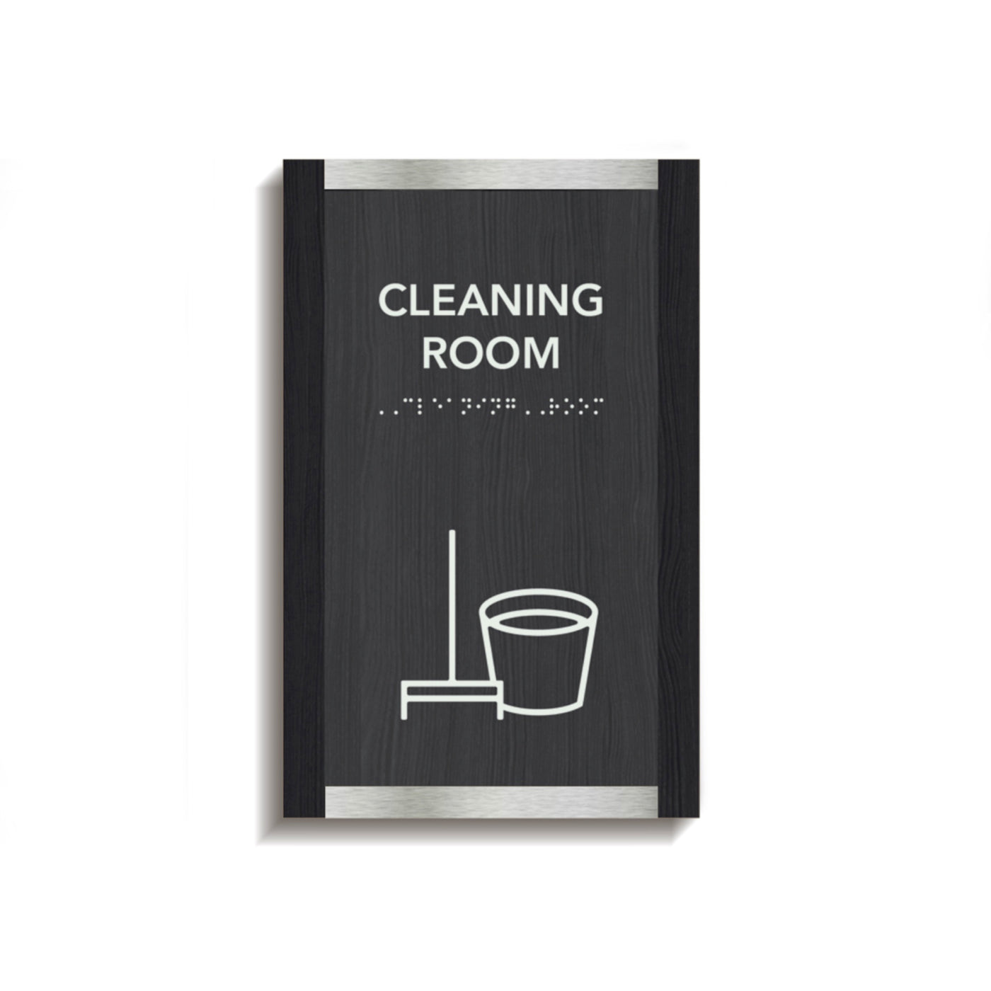 a black and white sign that says cleaning room