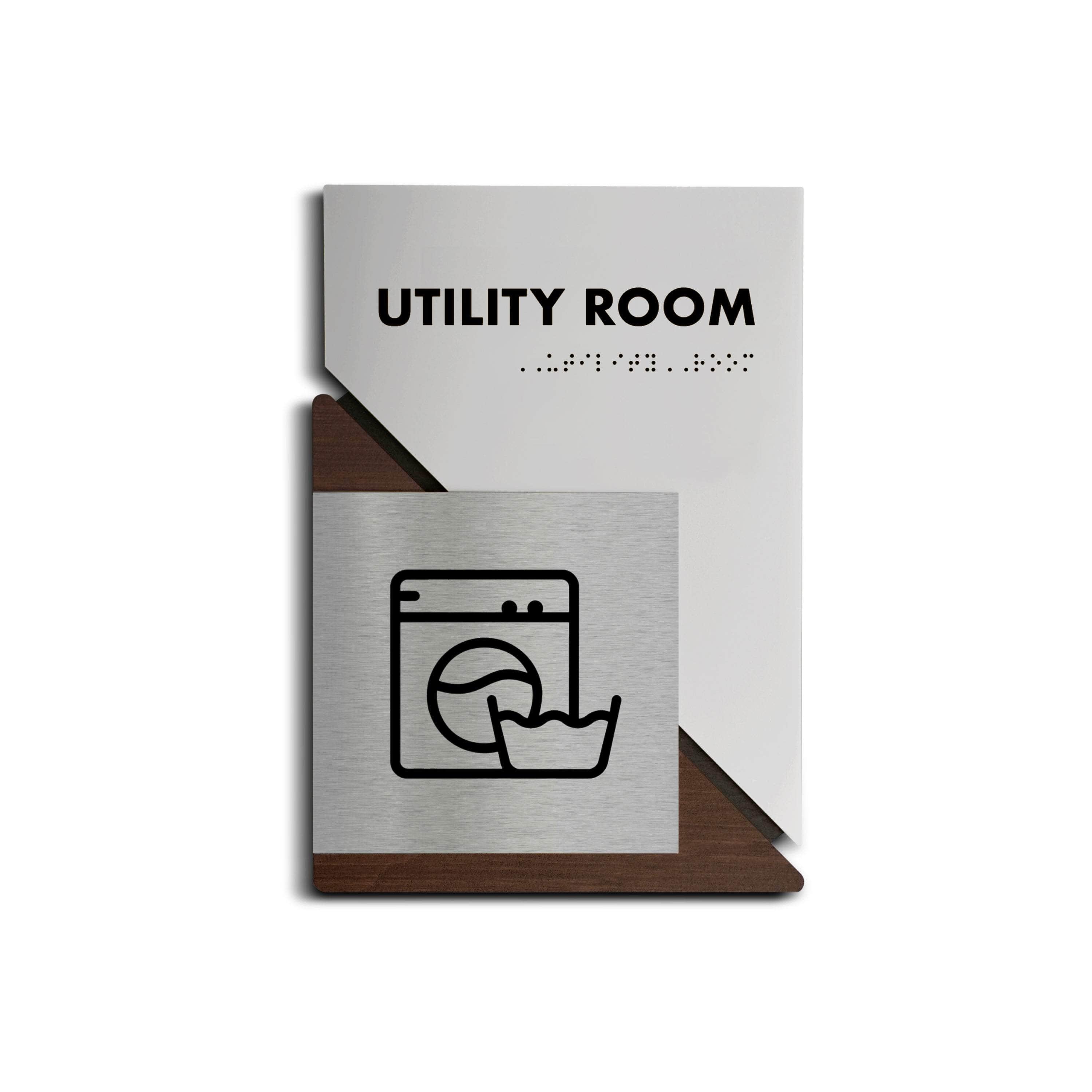 Utility Room Sign: Wood & Stainless Steel — 
