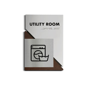 a sign that says utility room on it