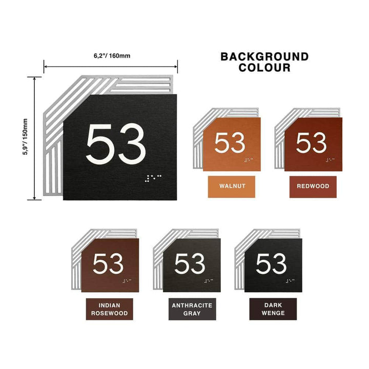 Door Numbers Office Number Sign: Wood &amp; Stainless Steel Plate —  "Authentic" Design