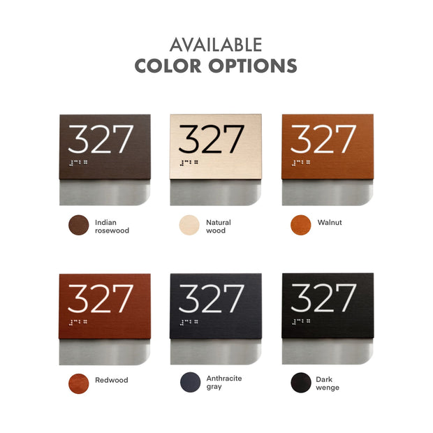 Custom Room Number Sign with Braille: Stainless Steel & Wood — Modern Design