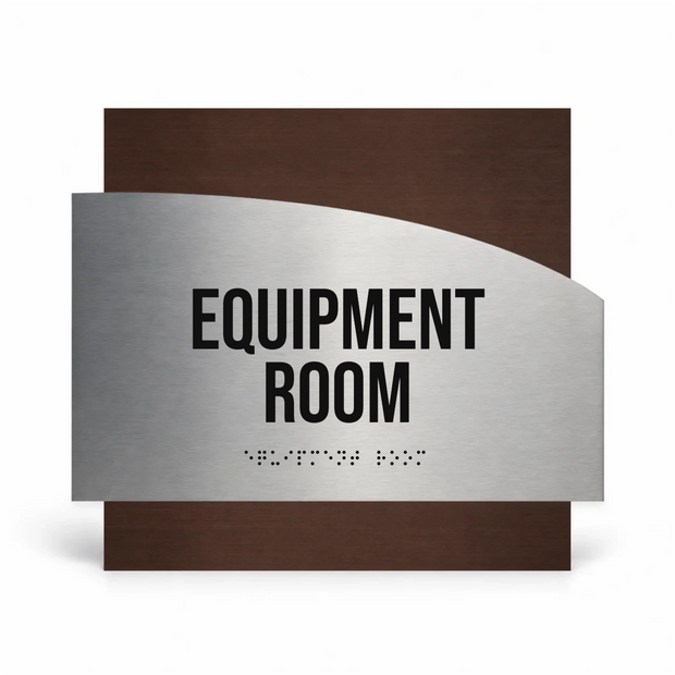 a sign that reads "EQUIPMENT ROOM" with a wooden background.