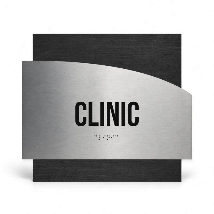 Clinic sign - Stainless Steel &amp; Wood Plate - "Wave" Design