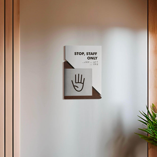 Information signs Stairs Sign: Wood & Stainless Steel Plate — "Creative" Design