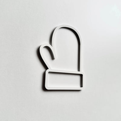 A simple white glove icon is displayed against a plain white background.