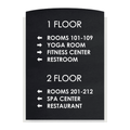 Hotel directional sign showing floor numbers, room ranges, spa, fitness center and restaurant directions - Photo #6