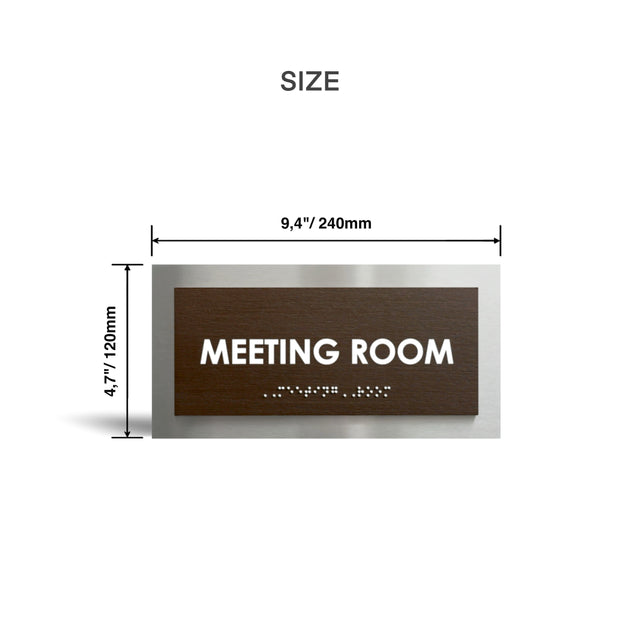 Custom Door Name Plate with Braille: Stainless Steel & Wood — Modern Design