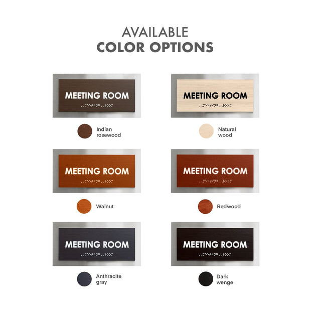 Custom Meeting Room Sign with Braille: Stainless Steel & Wood — Modern Design