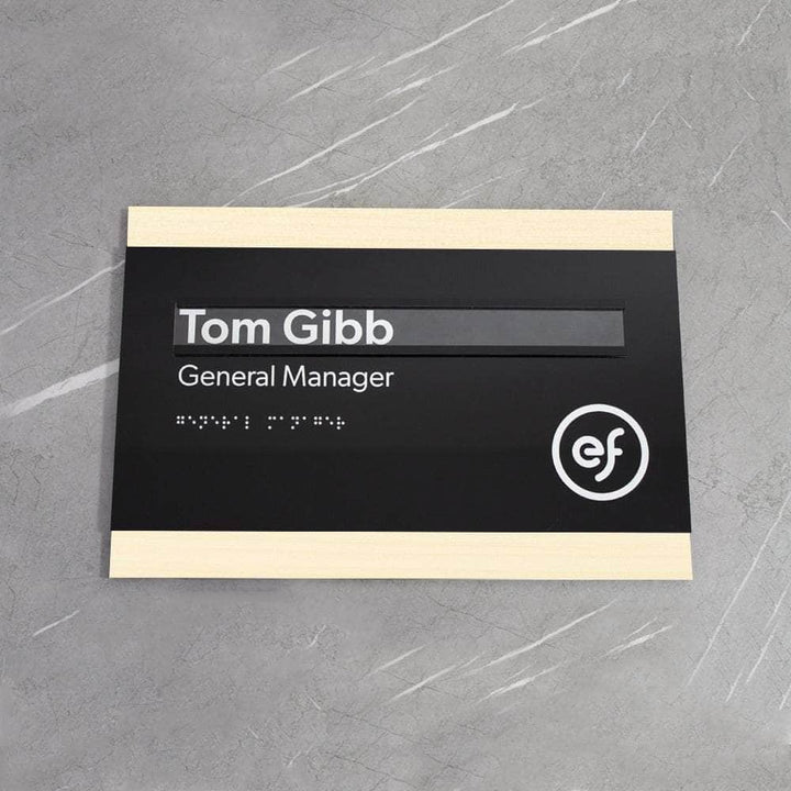 Door Signs Interchangeable Name Plate: Wood & Acrylic Door Sign — "Buro" Design