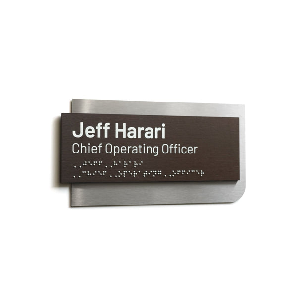 Custom Name Plate with Braille: Stainless Steel & Wood — Element Design