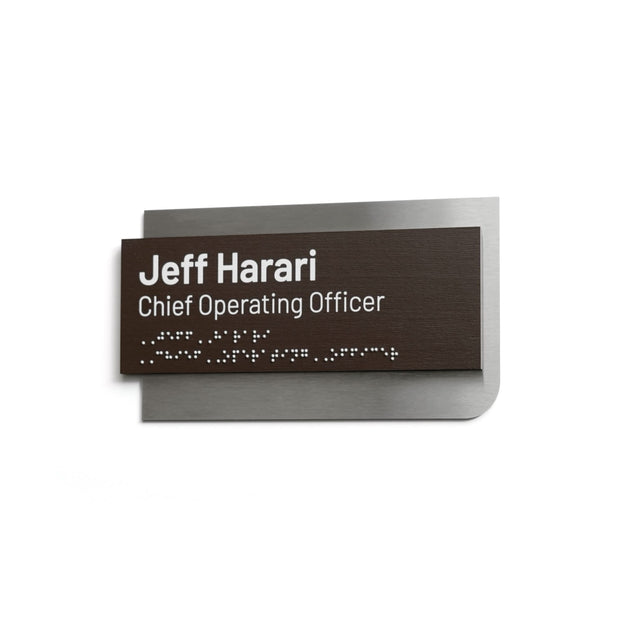 Custom Name Plate with Braille: Stainless Steel & Wood — Element Design
