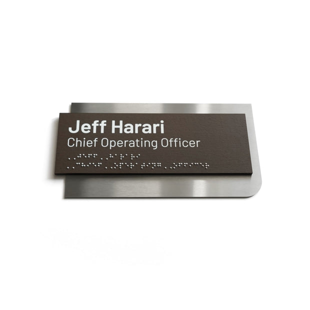 Custom Name Plate with Braille: Stainless Steel & Wood — Element Design