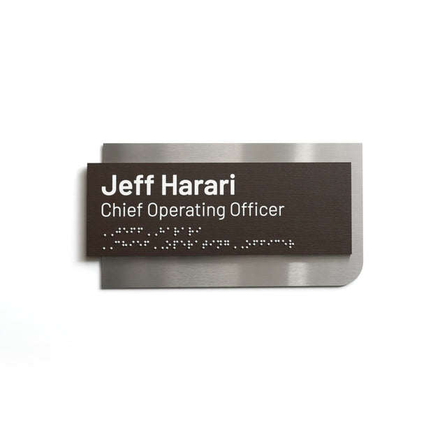 Custom Name Plate with Braille: Stainless Steel & Wood — Element Design