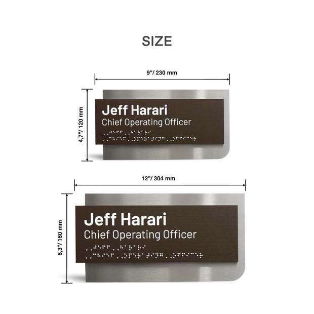 Custom Name Plate with Braille: Stainless Steel & Wood — Element Design