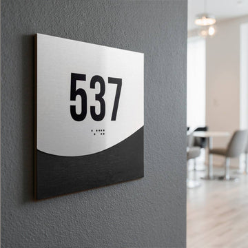 Hotel Room Number Sign: Stainless Steel & Wood Plate with Braille — “Jure” Design - Photo #3