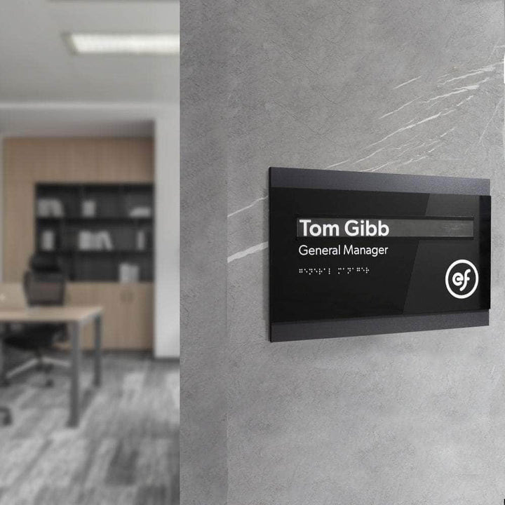 Door Signs Interchangeable Name Plate: Wood &amp; Acrylic Door Sign — "Buro" Design