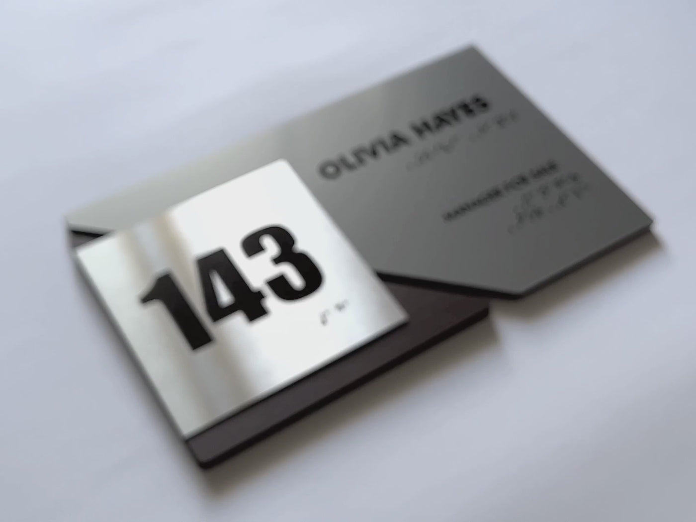 Office Number Sign with Custom Text: Wood & Stainless Steel — "Creative" Design