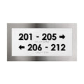 Directional room number sign with arrows and Braille, stainless steel interior wayfinding sign, modern design
 - Photo #2