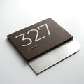 Custom Room Number Sign with Braille: Stainless Steel & Wood — Modern Design - Photo #7