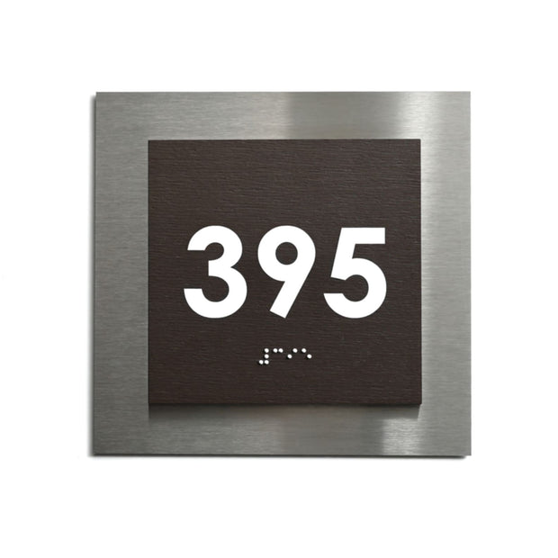 Room Number Sign with Braille: Stainless Steel & Wood — Modern Design