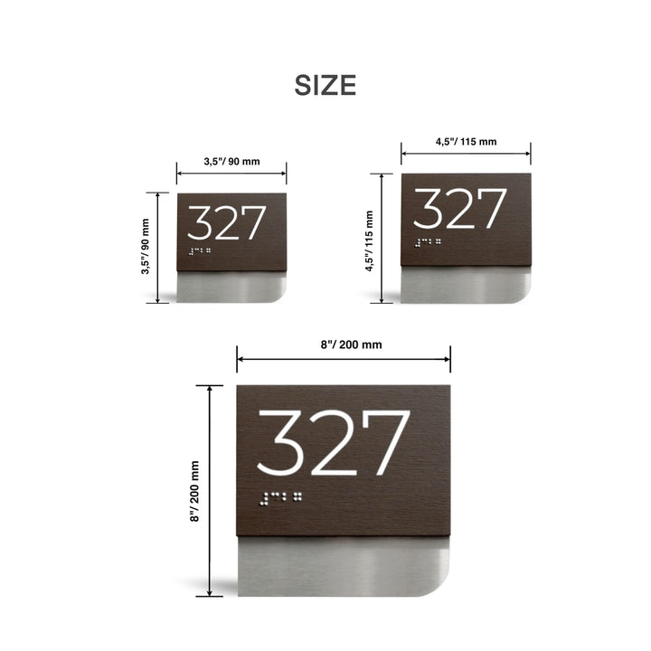 Custom Room Number Sign with Braille: Stainless Steel &amp; Wood — Modern Design