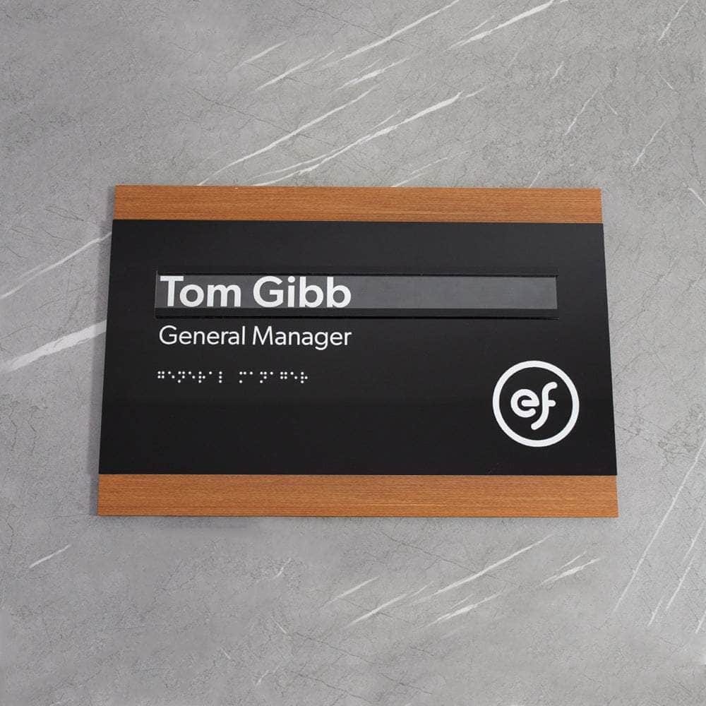 Wood & Acrylic Interchangeable Door Name Plate with Braille