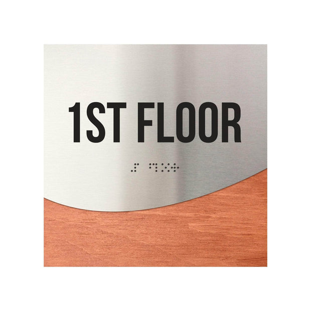 Floor Signs Sign for 1st Floor - Stainless Steel & Wood Door Plate - "Jure" Design