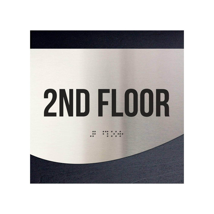 Floor Signs Sign for 2nd Floor - Stainless Steel &amp; Wood Door Plate - "Jure" Design