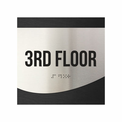 Floor Signs - Sign For 3rd Floor - Stainless Steel & Wood  - "Jure" Design