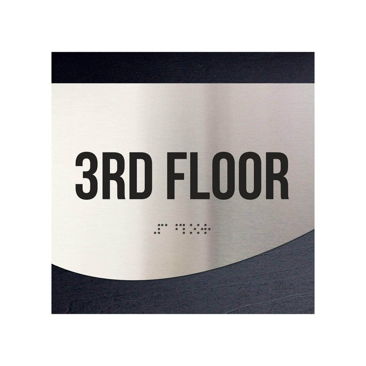 Floor Signs Sign for 3rd Floor - Stainless Steel &amp; Wood Door Plate - "Jure" Design