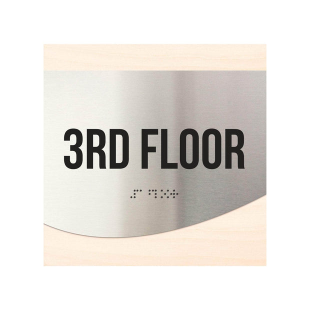 Floor Signs Sign for 3rd Floor - Stainless Steel & Wood Door Plate - "Jure" Design