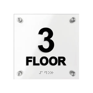 Floor Signs - Acrylic 3rd Floor Sign With Braille - "Classic" Design