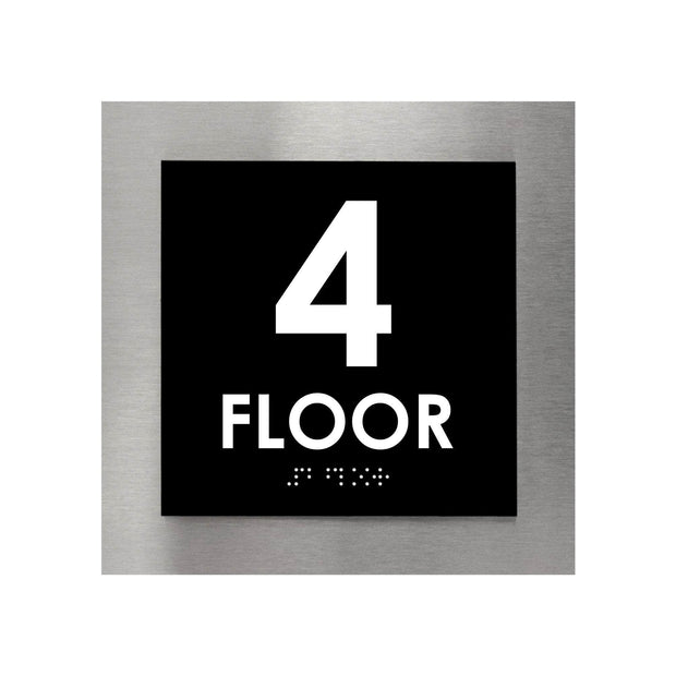 Floor Signs Sign for 4th Floor - Interior Stainless Steel Sign - "Modern" Design