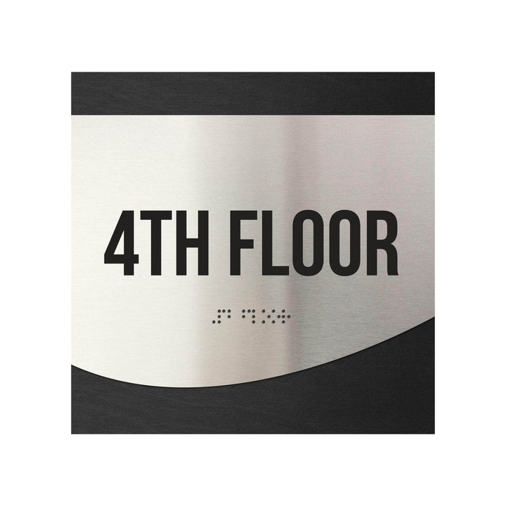 Floor Signs Sign for 4th Floor - Stainless Steel & Wood Door Plate - "Jure" Design