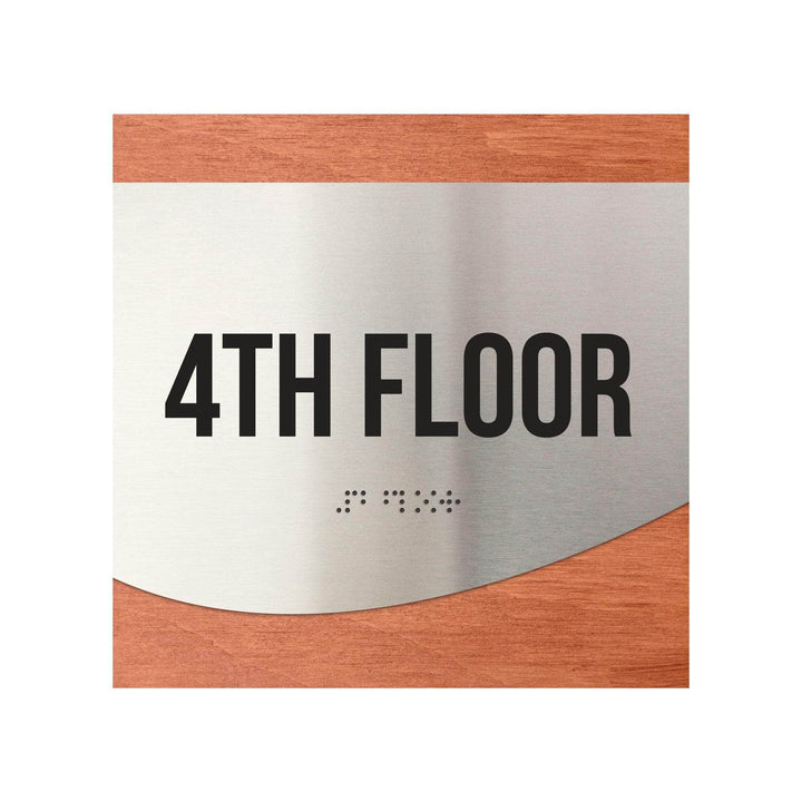Floor Signs Sign for 4th Floor - Stainless Steel & Wood Door Plate - "Jure" Design