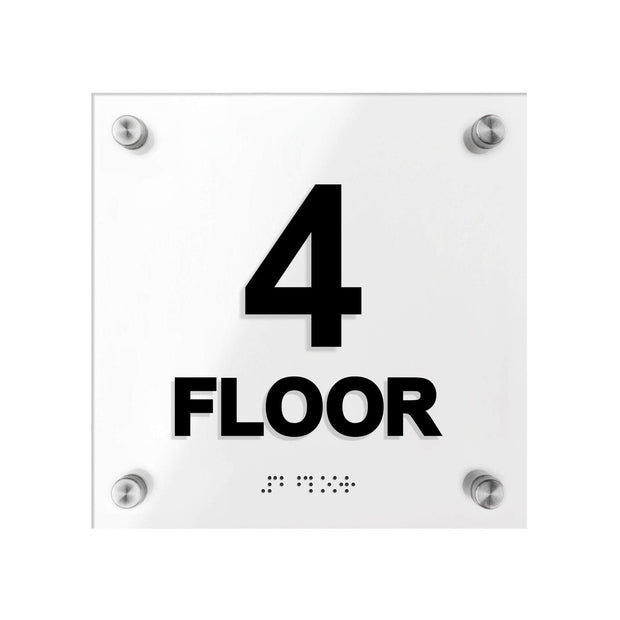 Floor Signs Acrylic 4th Floor Sign with Braille - "Classic" Design