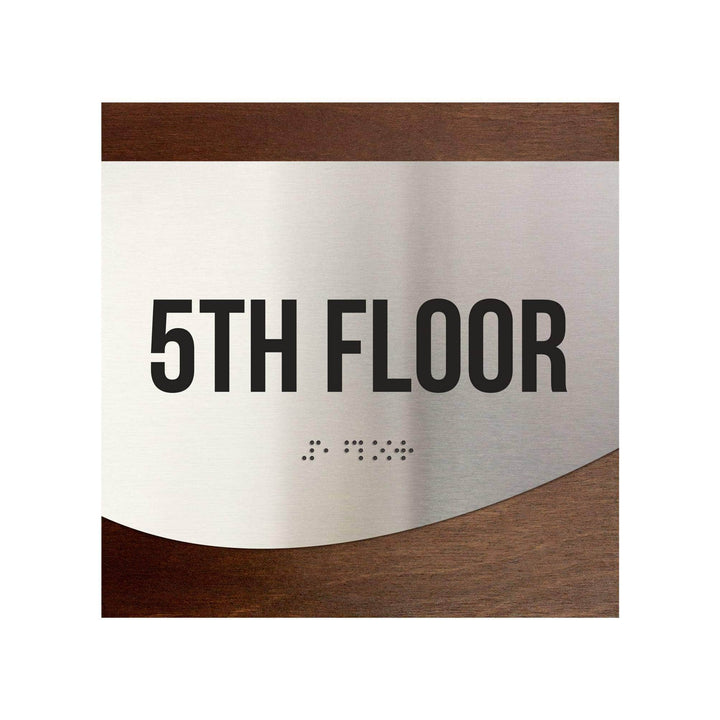 Floor Signs Sign for 5s Floor - Stainless Steel & Wood Door Sign - "Jure" Design