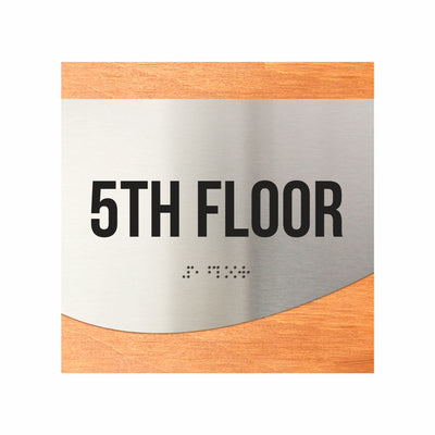 Floor Signs - Sign For 5s Floor - Stainless Steel & Wood  - "Jure" Design