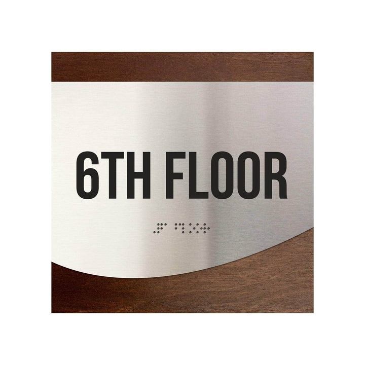 Floor Signs Sign for 6ft Floor - Stainless Steel & Wood Door Plate - "Jure" Design