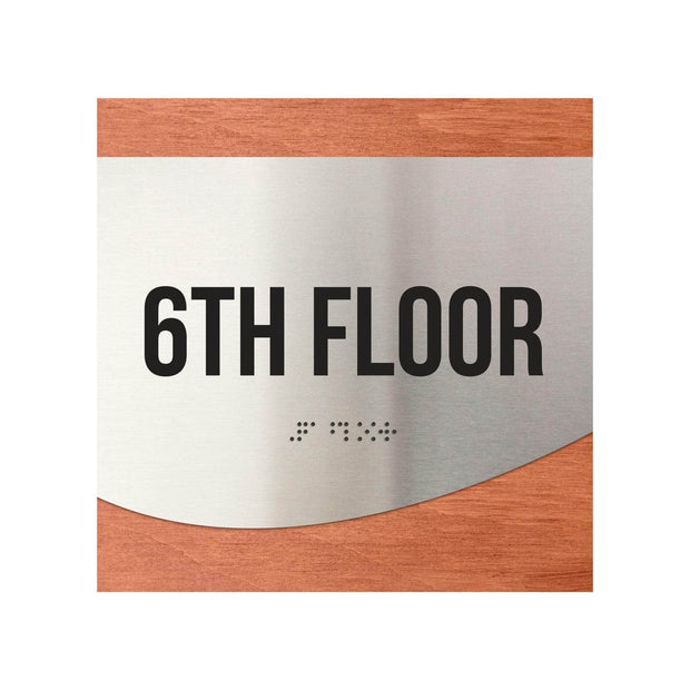 Floor Signs Sign for 6ft Floor - Stainless Steel & Wood Door Plate - "Jure" Design