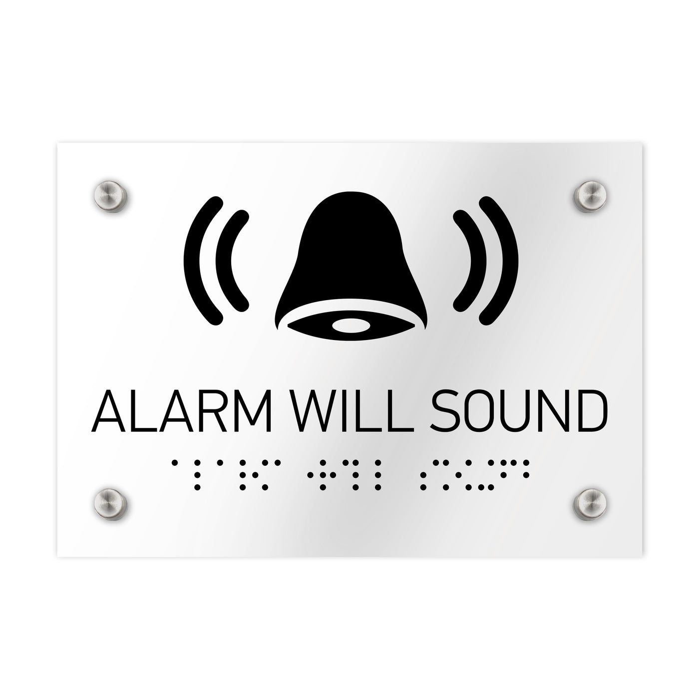Information Signs - Alarm Will Sound Sign Braille - Clear Acrylic