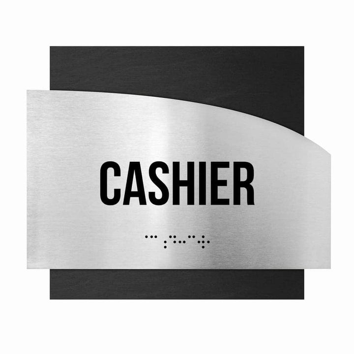 Door Signs Cashier Signs - Stainless steel & Wood Plate - "Wave" Design