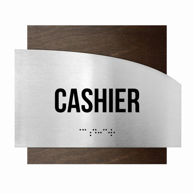 Door Signs - Cashier Signs - Stainless Steel & Wood Plate - "Wave" Design