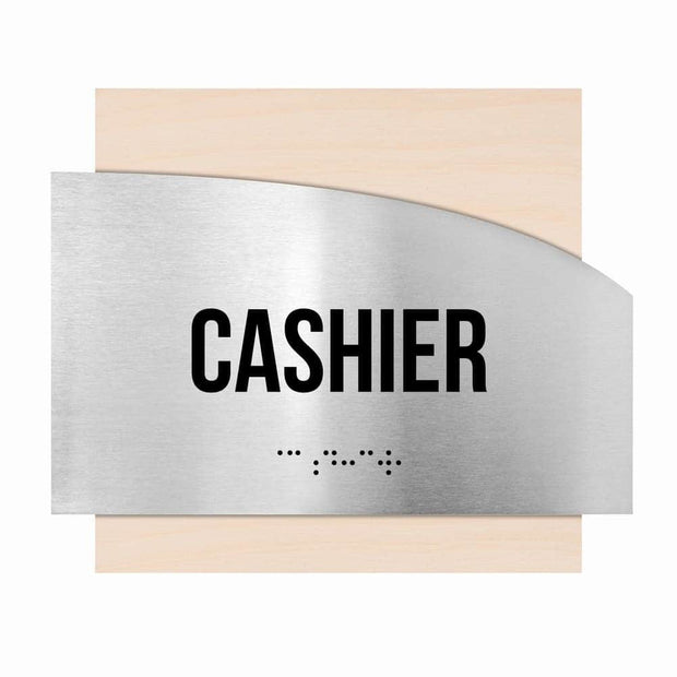 Door Signs Cashier Signs - Stainless steel & Wood Plate - "Wave" Design