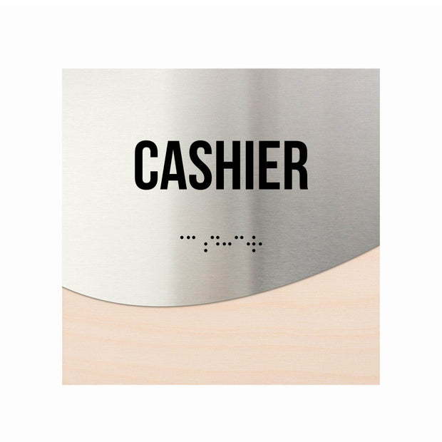 Cashier Sign - Stainless steel & Wood Door Plate "Jure" Design