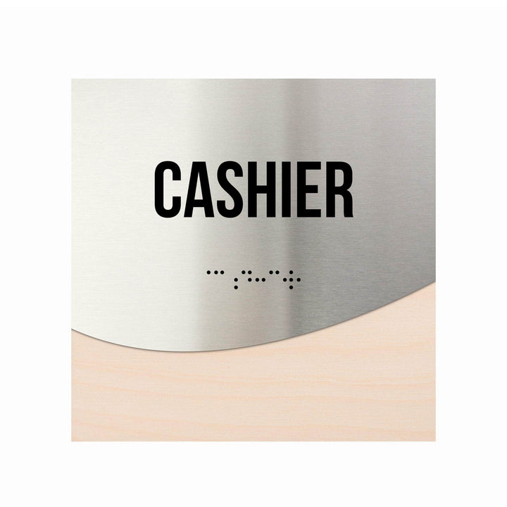 Cashier Sign - Stainless steel &amp; Wood Door Plate "Jure" Design