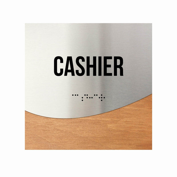 Cashier Sign - Stainless steel & Wood Door Plate "Jure" Design