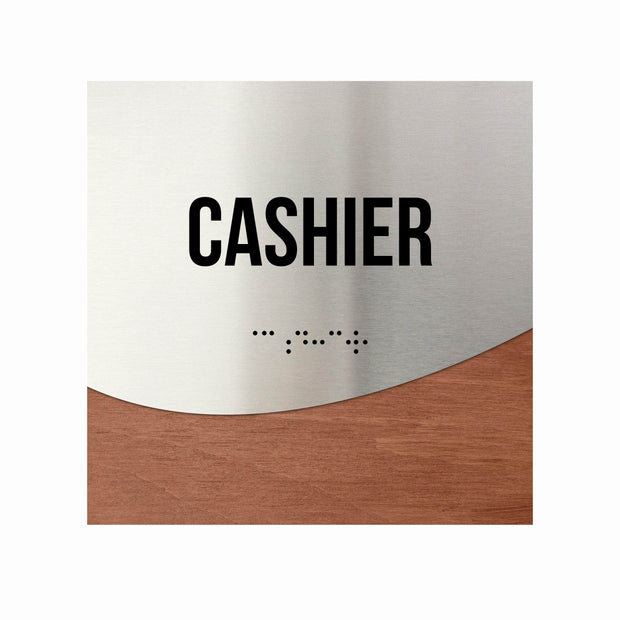 Cashier Sign - Stainless steel & Wood Door Plate "Jure" Design